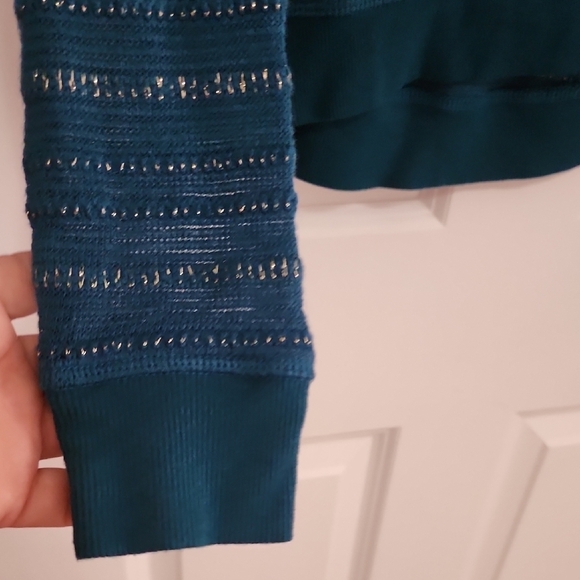 Mudd Green Crew Neck Sweater with Textured Stripes - Picture 5 of 6